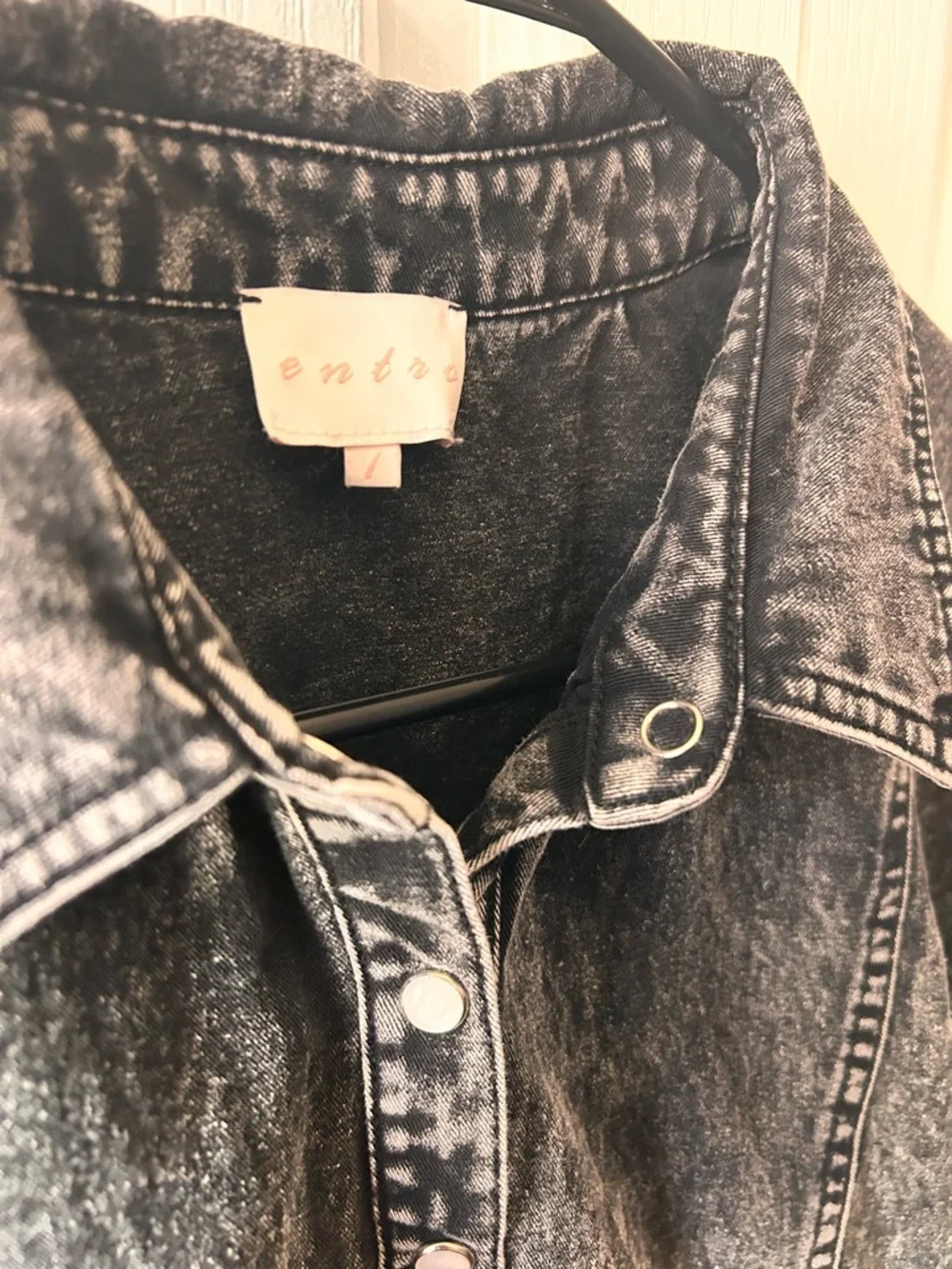 Entro Women’s Washed Black Short Sleeve Collared Button Denim Shirt Dress Size L - Picture 5 of 9